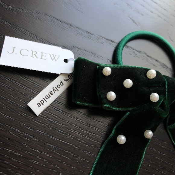 J. Crew Velvet bow hair tie with pearls - Picture 2 of 5